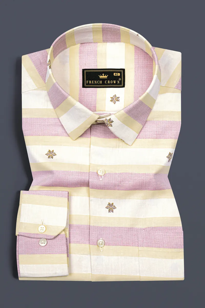 Brandy Pink With Bizarre Cream And White Striped Jacquard Textured Premium Giza Cotton Shirt 3
