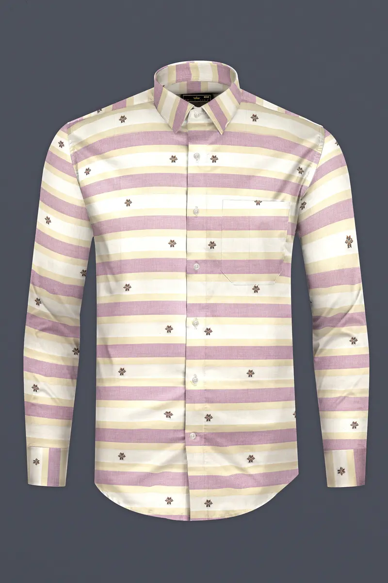 Brandy Pink With Bizarre Cream And White Striped Jacquard Textured Premium Giza Cotton Shirt 4