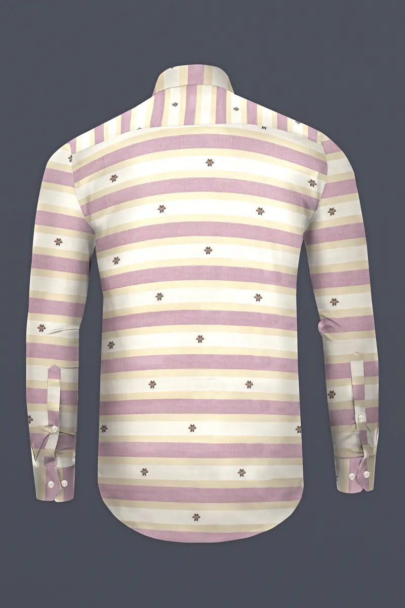 Brandy Pink With Bizarre Cream And White Striped Jacquard Textured Premium Giza Cotton Shirt 5