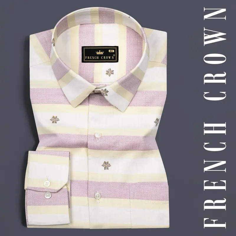 Brandy Pink With Bizarre Cream And White Striped Jacquard Textured Premium Giza Cotton Shirt 6