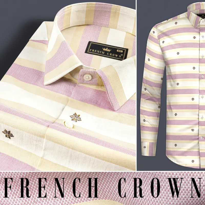 Brandy Pink With Bizarre Cream And White Striped Jacquard Textured Premium Giza Cotton Shirt 9
