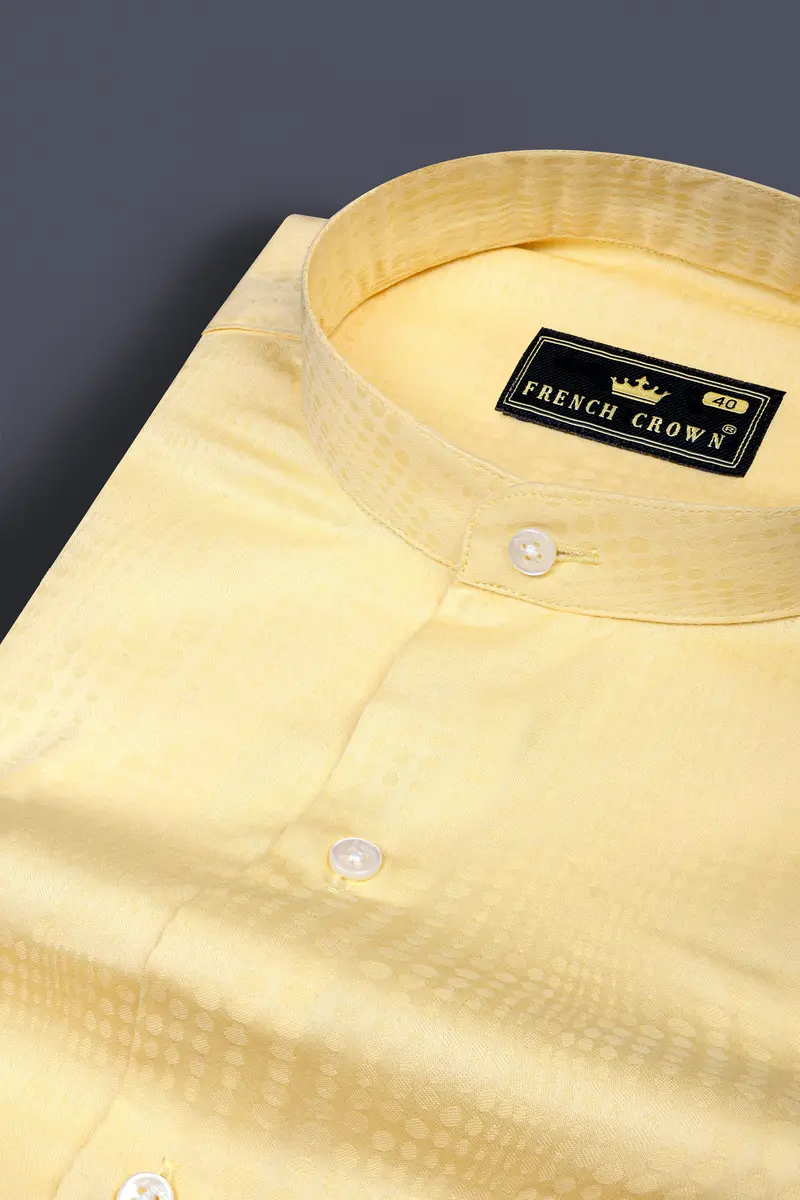 Brandy Yellow Jacquard Textured Premium Giza Cotton Shirt 1