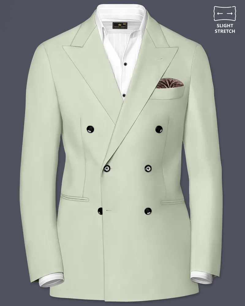Breeze-Mint Green Slight Stretch Subtle Sheen Poly-Viscose Double Breasted Blazer 1