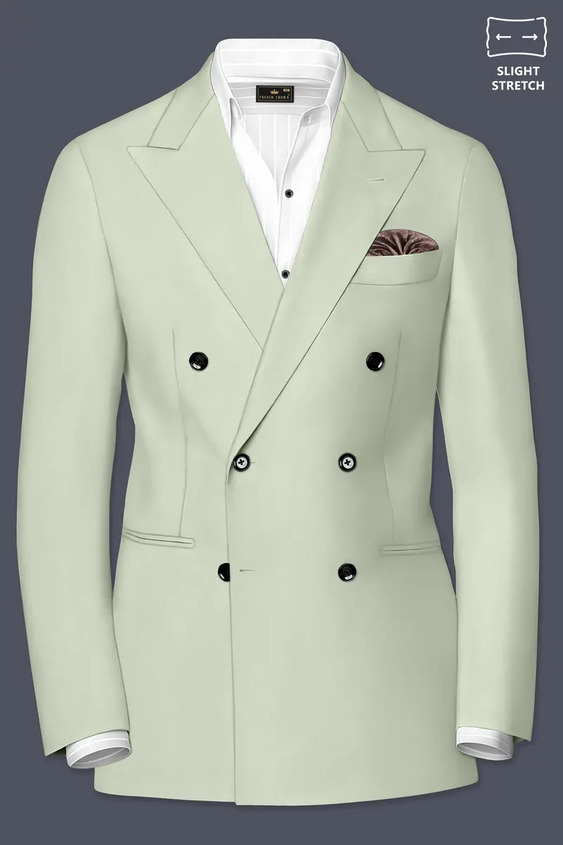 Breeze-Mint Green Slight Stretch Subtle Sheen Poly-Viscose Double Breasted Blazer 2