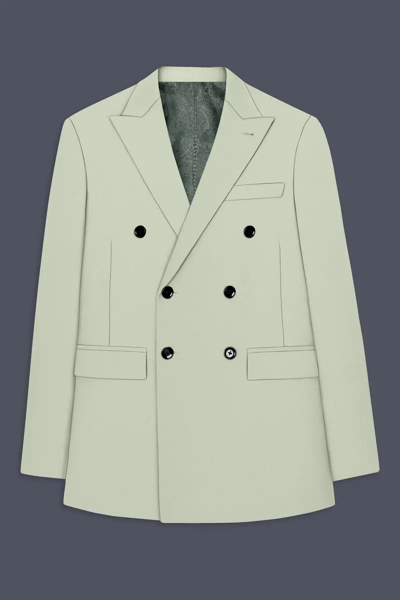Breeze-Mint Green Slight Stretch Subtle Sheen Poly-Viscose Double Breasted Blazer 7