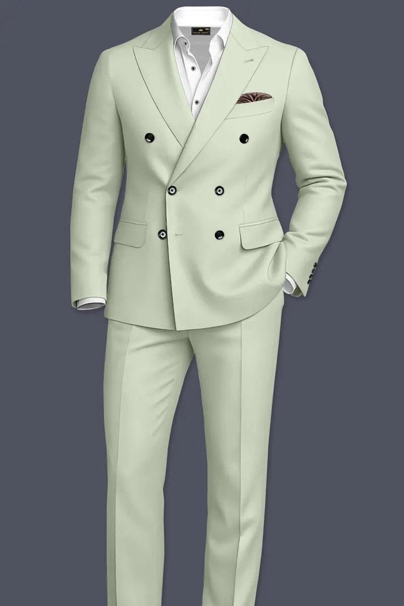 Breeze-Mint Green Slight Stretch Subtle Sheen Poly-Viscose Double Breasted Blazer 9