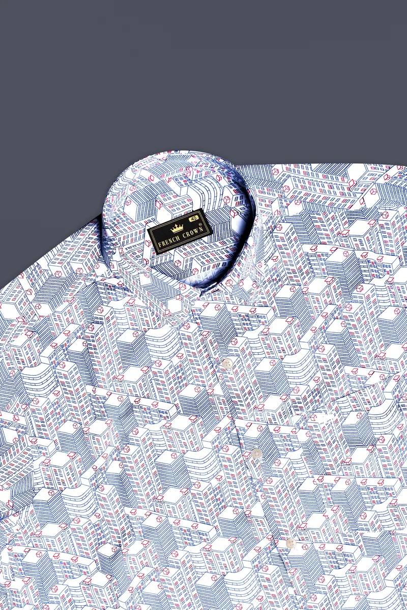 Breezy Blue-Stratos And Bright White Printed Subtle Sheen Super Soft Premium Cotton Semi Formal Shirt 4