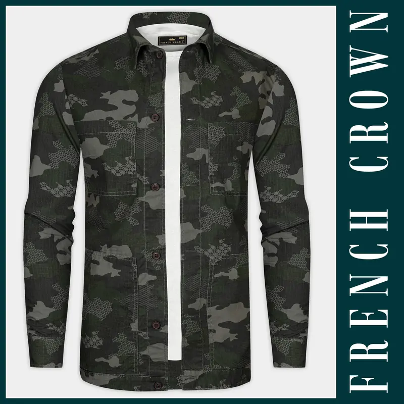 Brich Green And Filnt Gray Camouflage Military Printed Heavyweight Designer Overshirt/Shacket 1