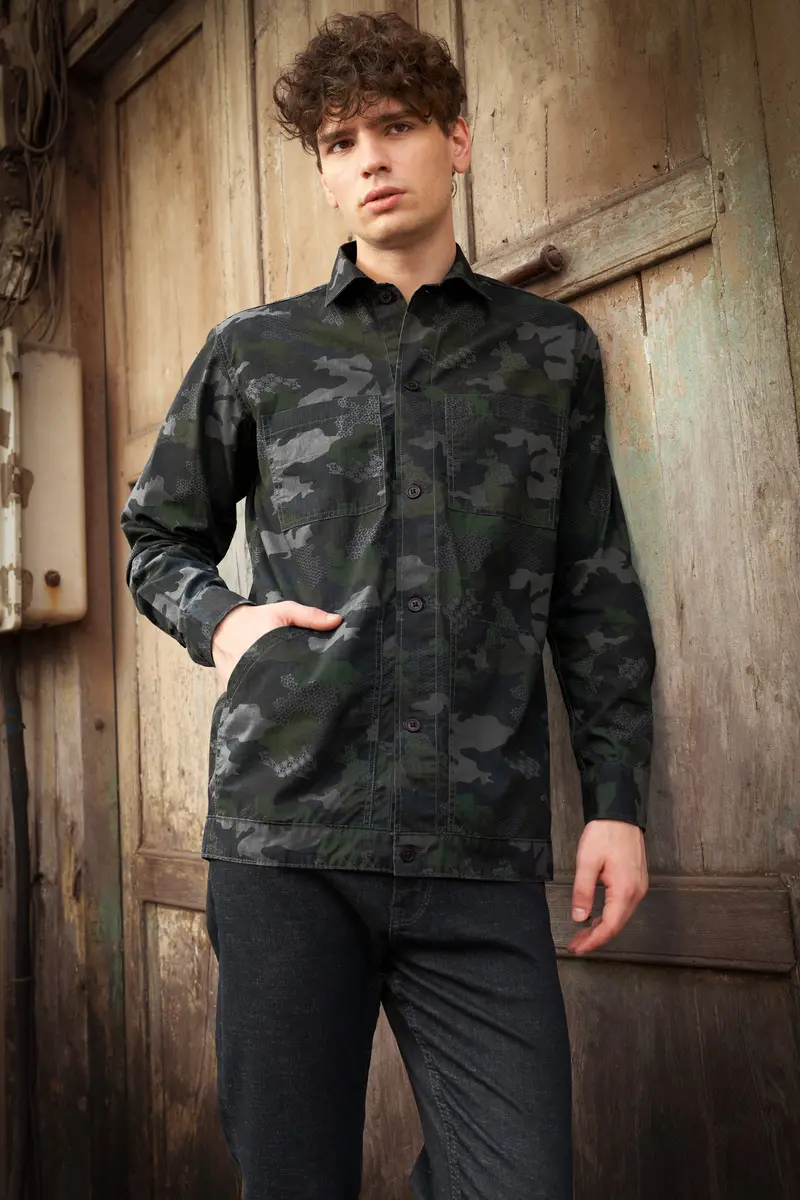 Brich Green And Filnt Gray Camouflage Military Printed Heavyweight Designer Overshirt/Shacket 10