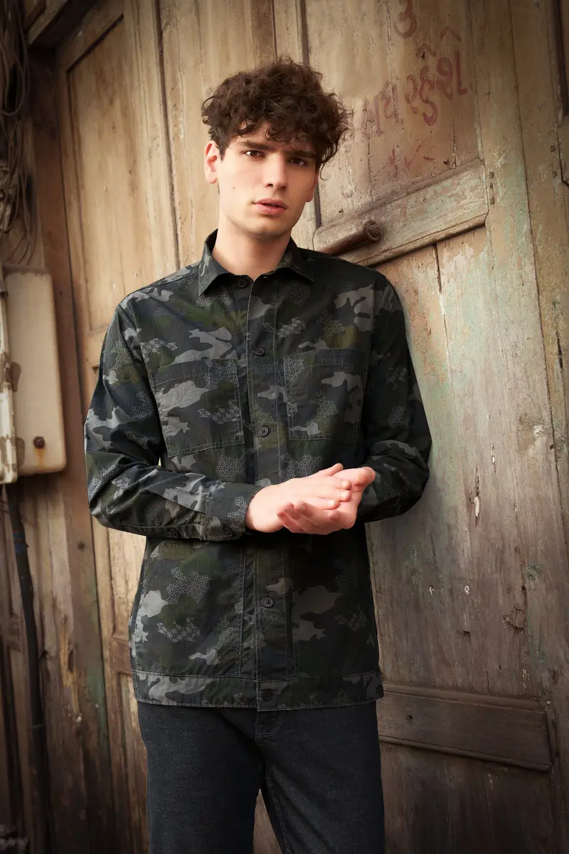Brich Green And Filnt Gray Camouflage Military Printed Heavyweight Designer Overshirt/Shacket 11