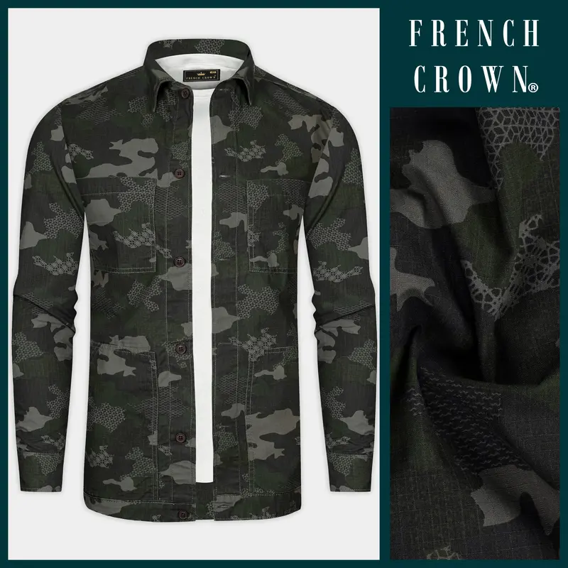 Brich Green And Filnt Gray Camouflage Military Printed Heavyweight Designer Overshirt/Shacket 13