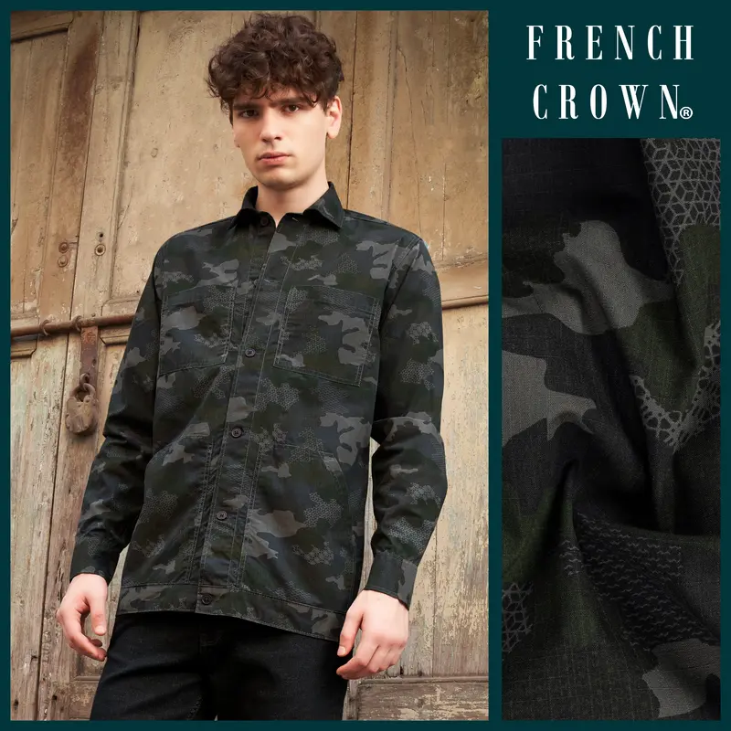 Brich Green And Filnt Gray Camouflage Military Printed Heavyweight Designer Overshirt/Shacket 14
