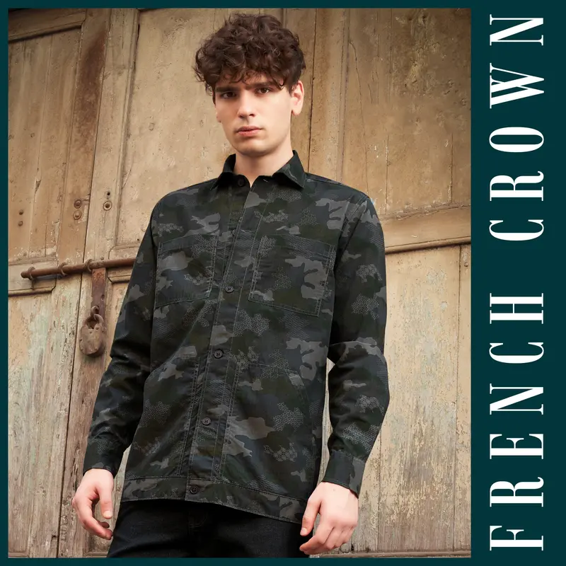 Brich Green And Filnt Gray Camouflage Military Printed Heavyweight Designer Overshirt/Shacket 15