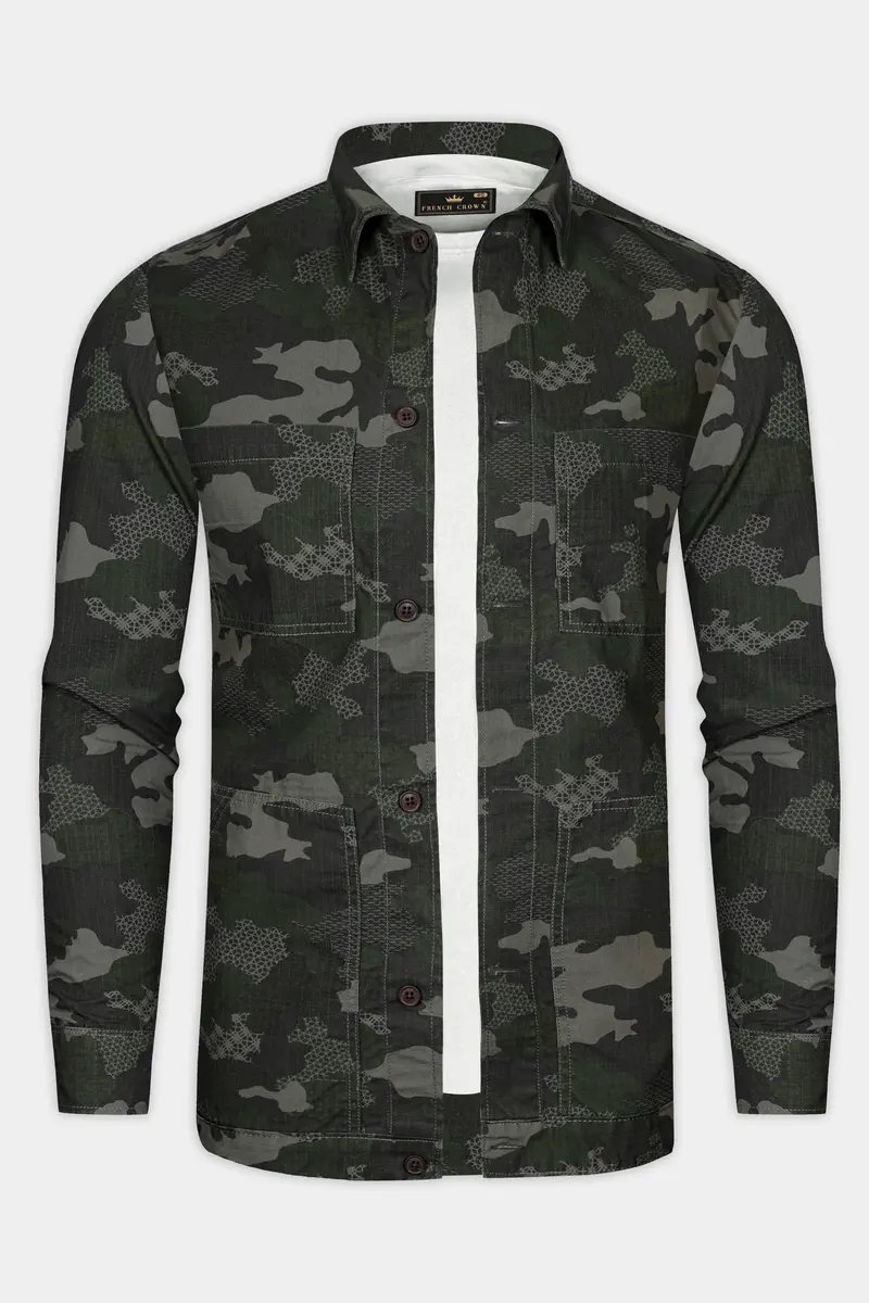 Brich Green And Filnt Gray Camouflage Military Printed Heavyweight Designer Overshirt/Shacket 2