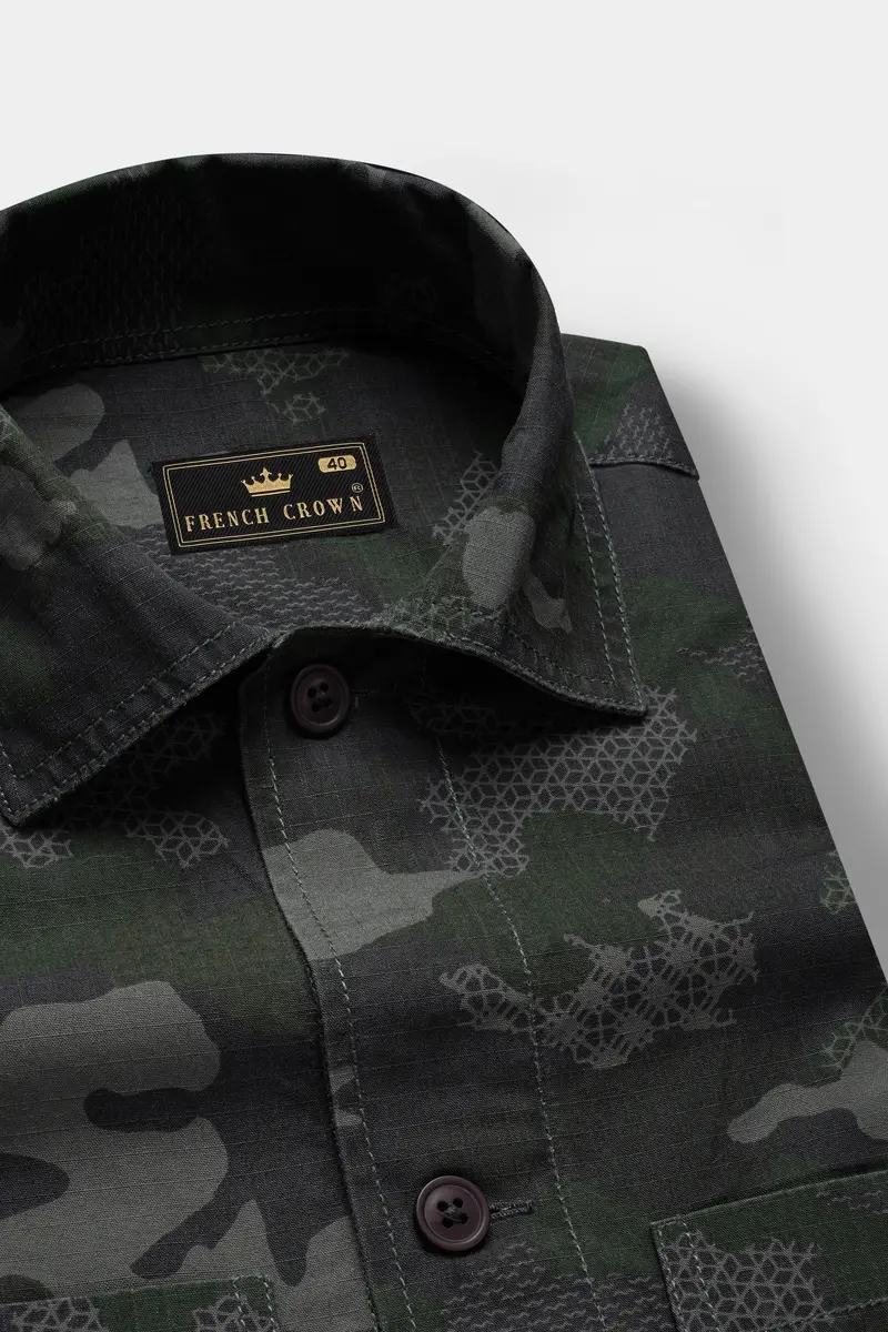 Brich Green And Filnt Gray Camouflage Military Printed Heavyweight Designer Overshirt/Shacket 4