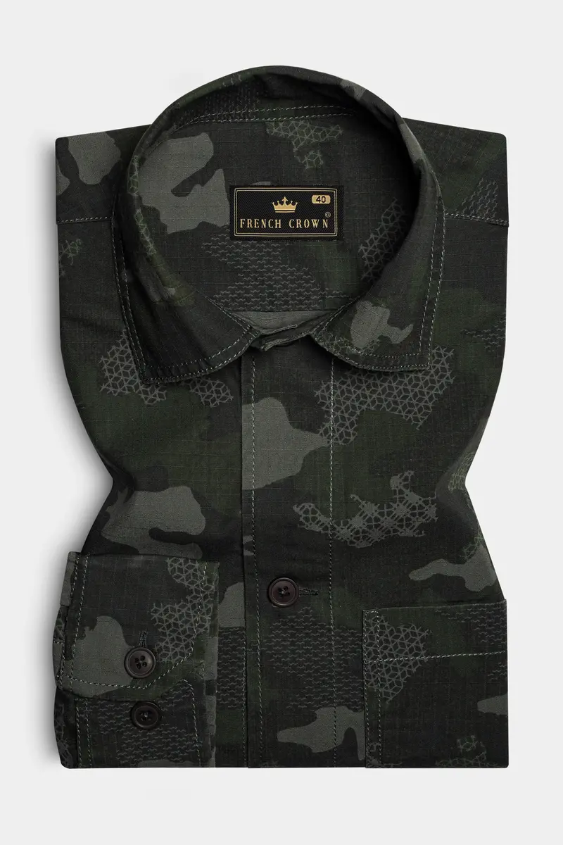 Brich Green And Filnt Gray Camouflage Military Printed Heavyweight Designer Overshirt/Shacket 5