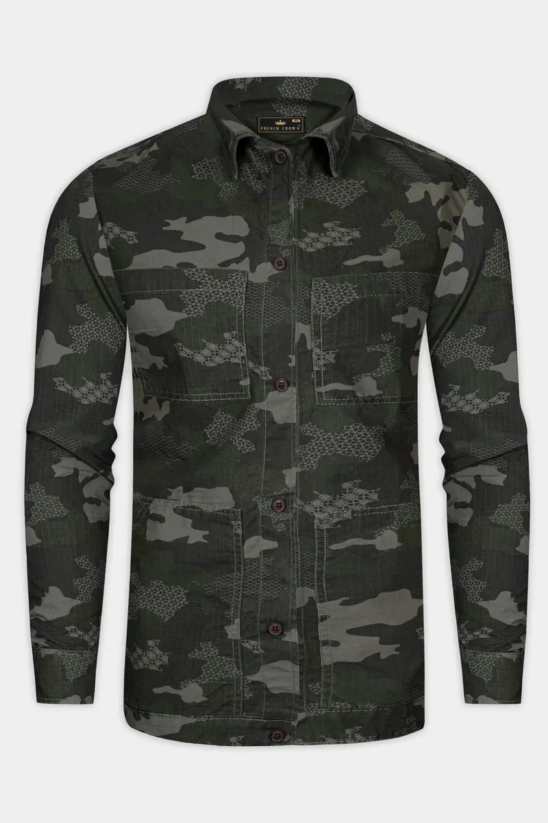 Brich Green And Filnt Gray Camouflage Military Printed Heavyweight Designer Overshirt/Shacket 6
