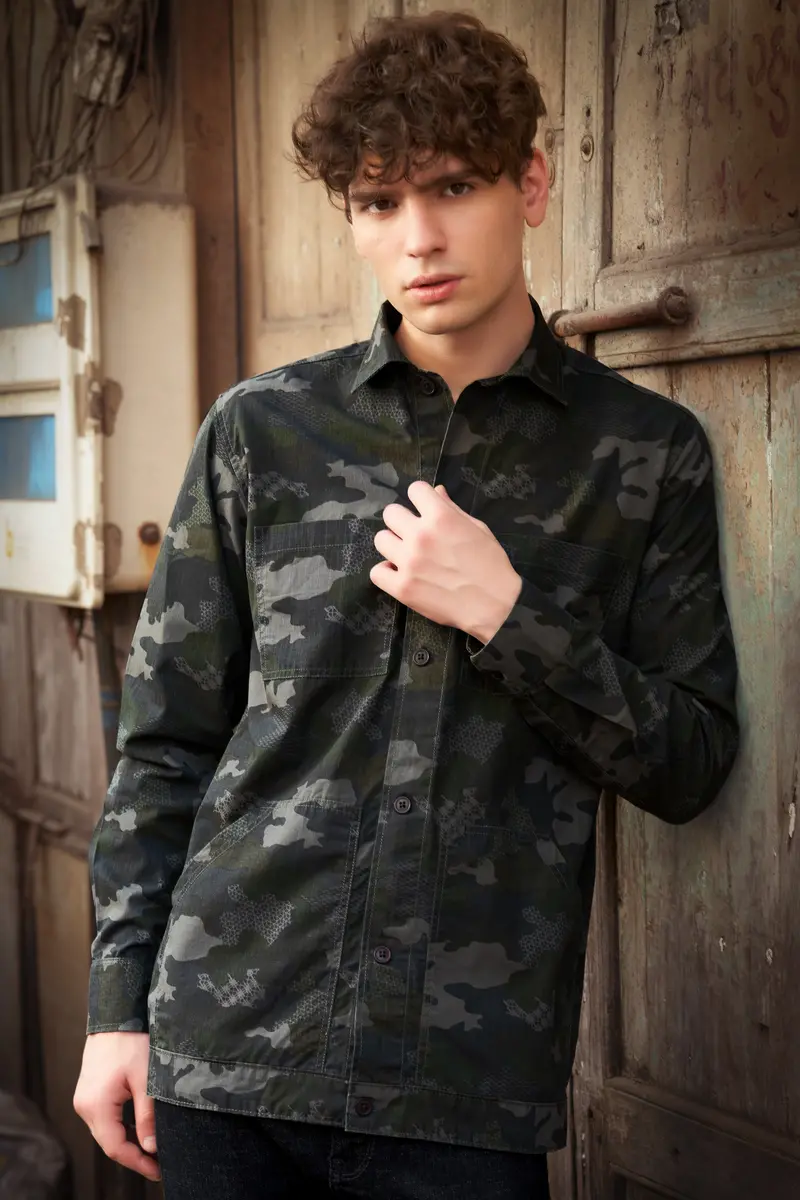 Brich Green And Filnt Gray Camouflage Military Printed Heavyweight Designer Overshirt/Shacket 8