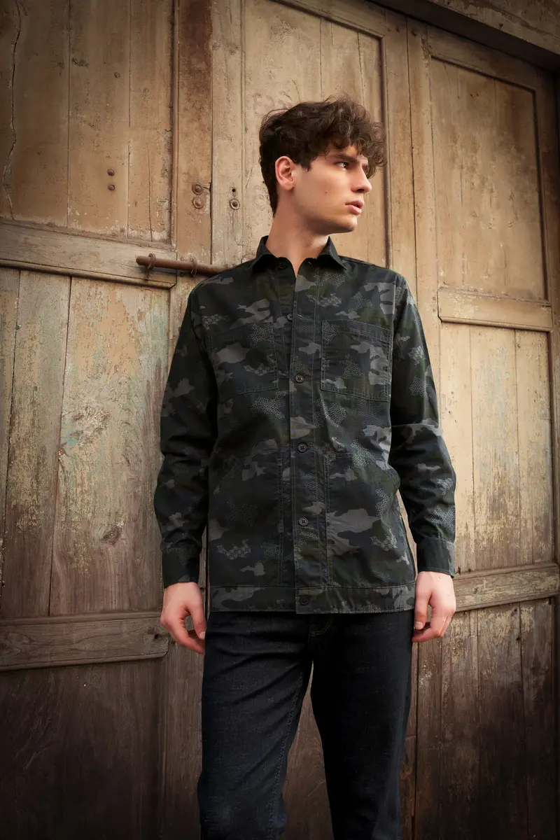 Brich Green And Filnt Gray Camouflage Military Printed Heavyweight Designer Overshirt/Shacket 9