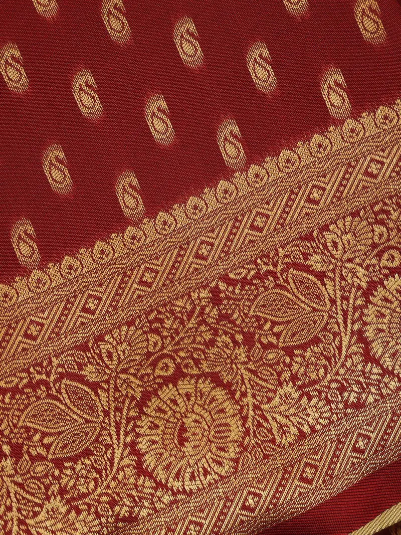Brick Red Floral Design Silk Saree 2
