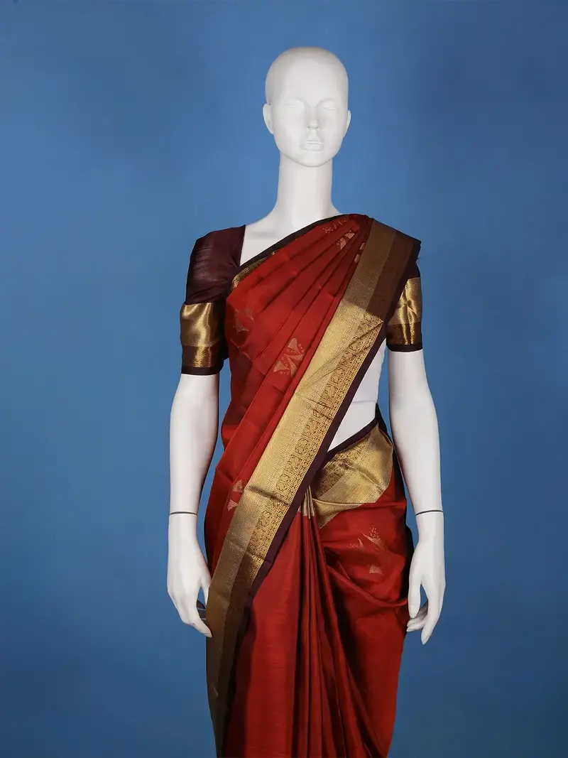 Brick Red Woven Zari Border Silk Saree 1