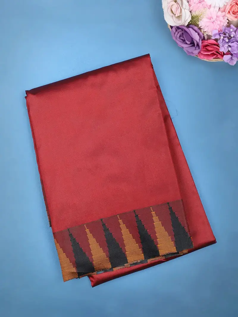 Brick Red Zig-Zag Design Border Soft Silk Saree 1