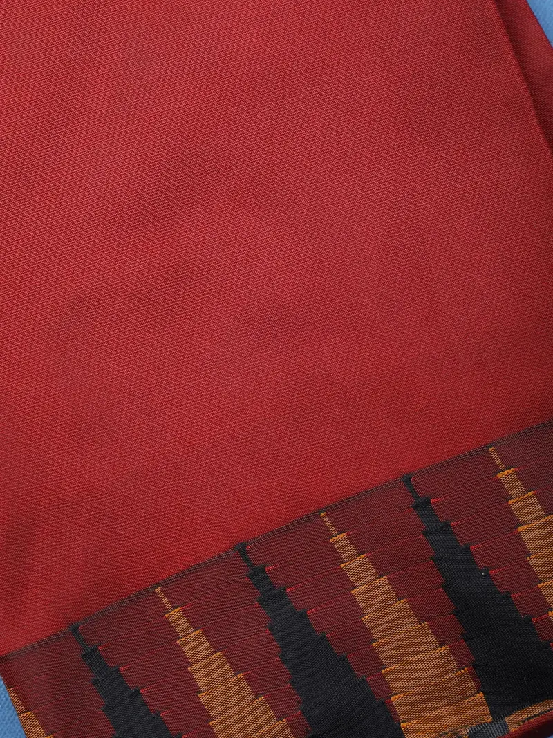 Brick Red Zig-Zag Design Border Soft Silk Saree 2