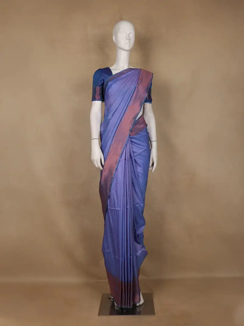 Bright Lilac Plain Semi Silk Saree With Contrast Copper Zari Border 1