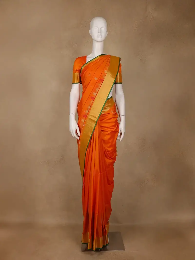 Bright Orange Woven Soft Silk Saree 1