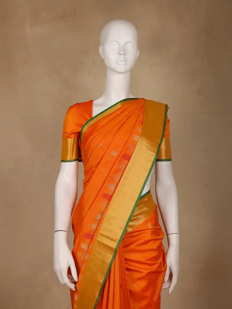 Bright Orange Woven Soft Silk Saree 2