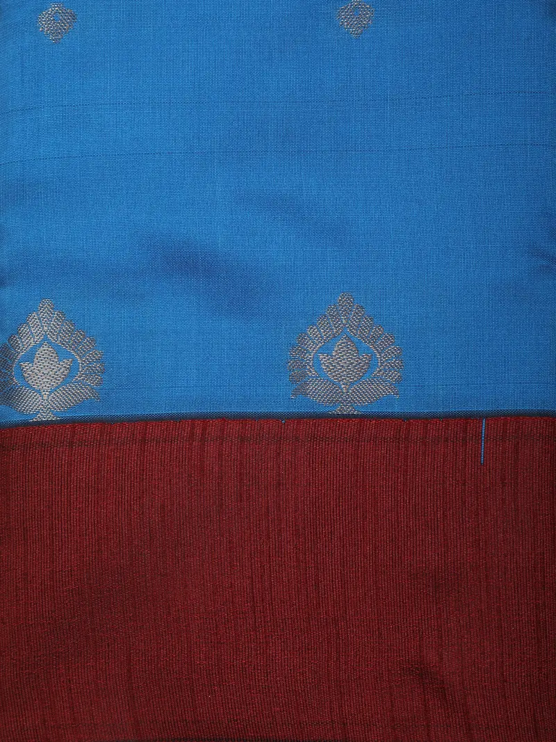 Bright Sky Blue Butta Zari Woven Design Semi Silk Fancy Saree With Contrast Border 2