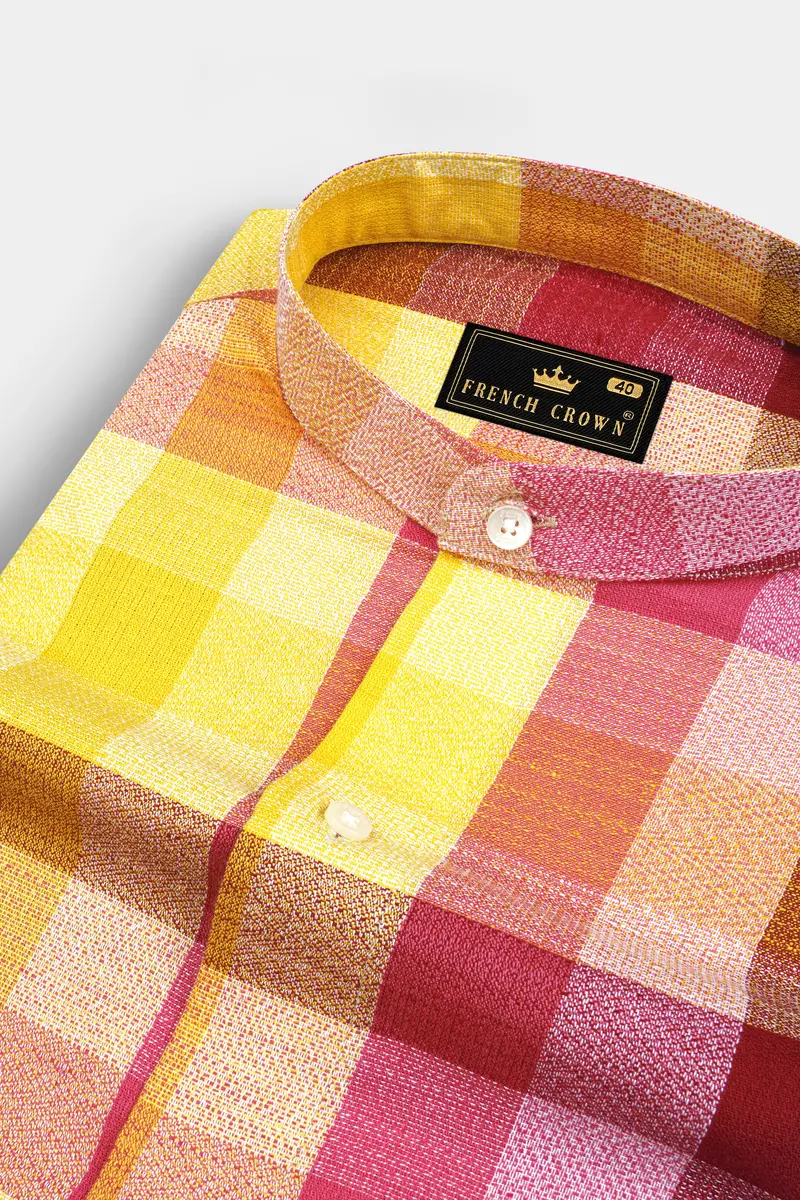 Bright Sun Yellow With Stiletto Red Twill Plaid Premium Cotton Shirt 1