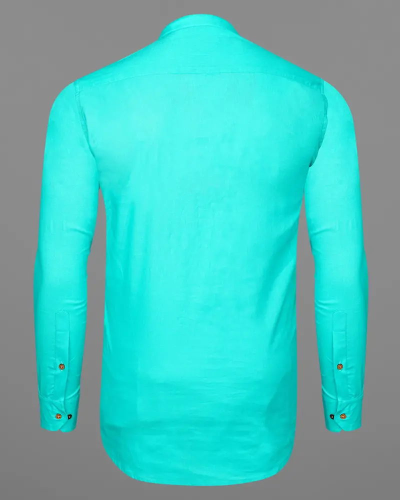 Bright Turquoise Luxurious Linen Kurta Shirt 7