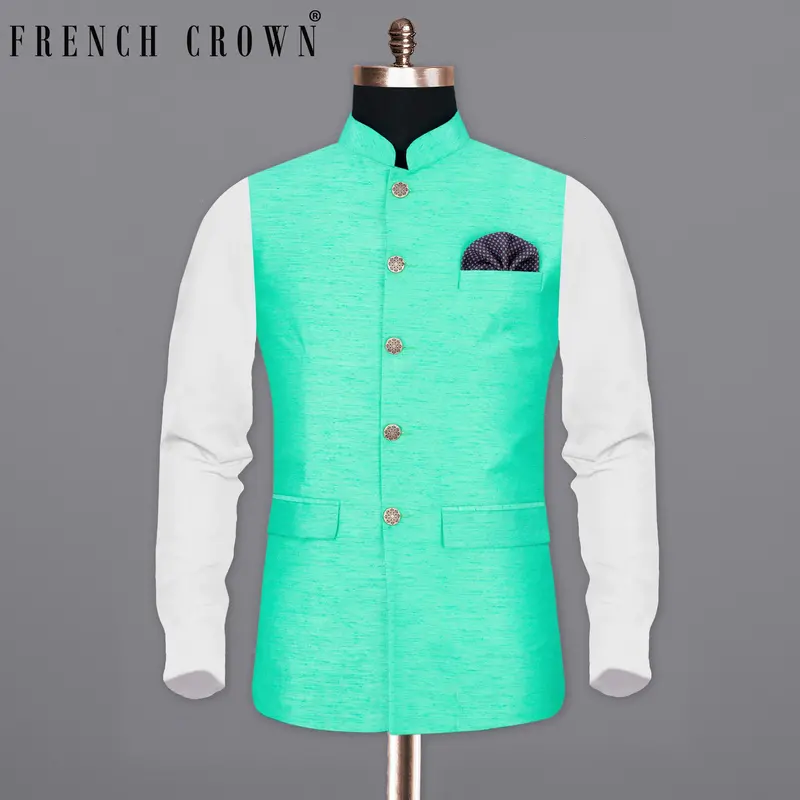 Bright Turquoise Super Soft Nehru Jacket 1
