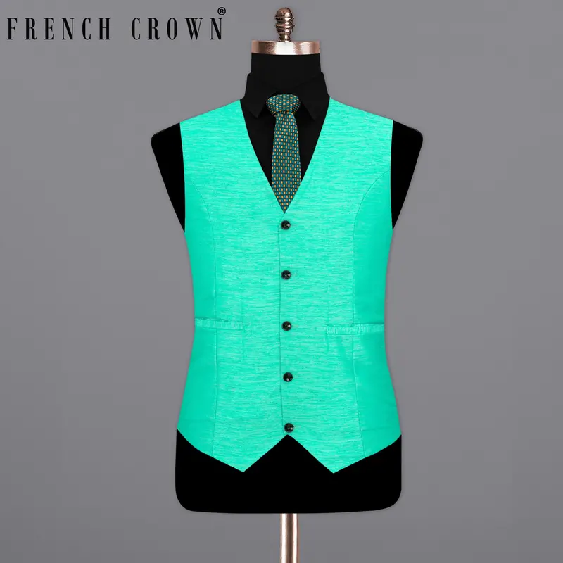 Bright Turquoise Textured  Waistcoat 1