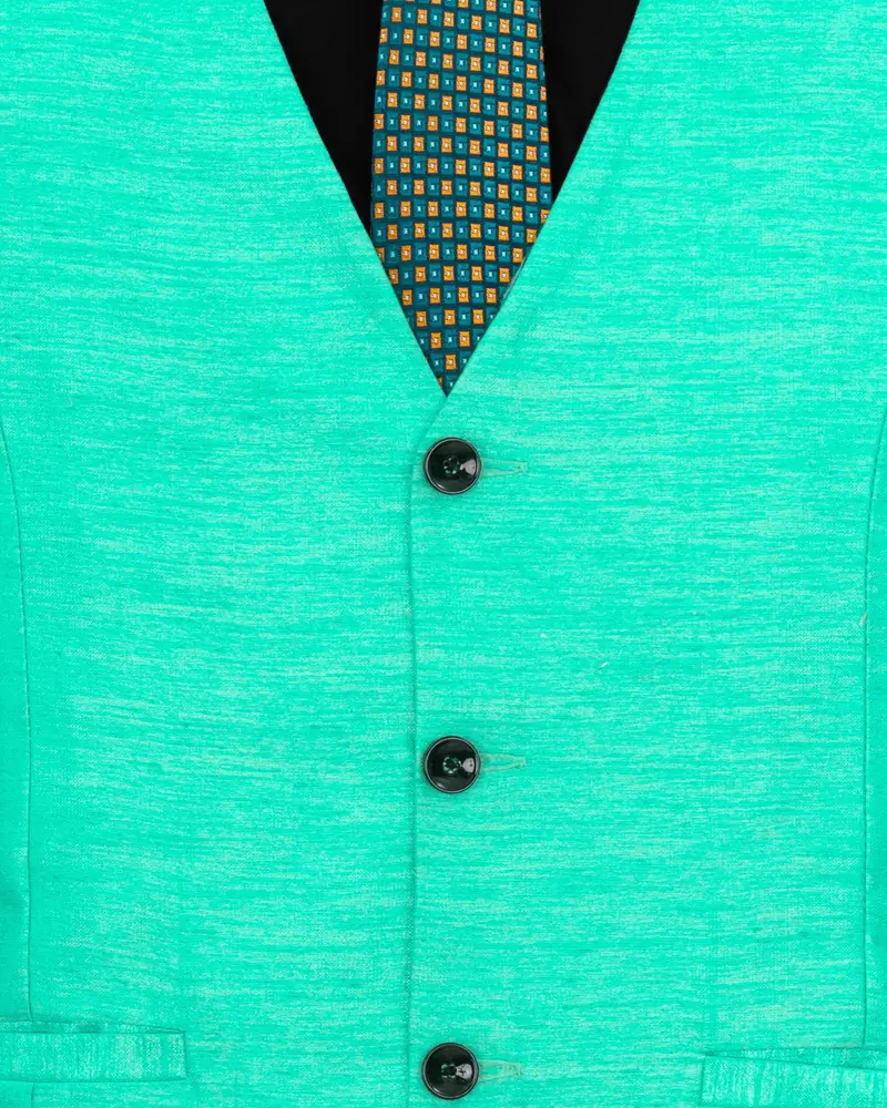 Bright Turquoise Textured Waistcoat 5