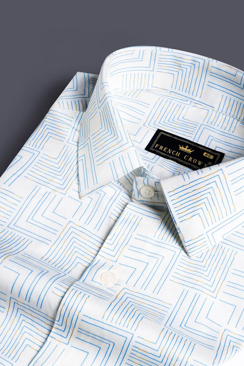 Bright White Abstract Lines Printed Subtle Sheen Super Soft Premium Cotton Shirt 1