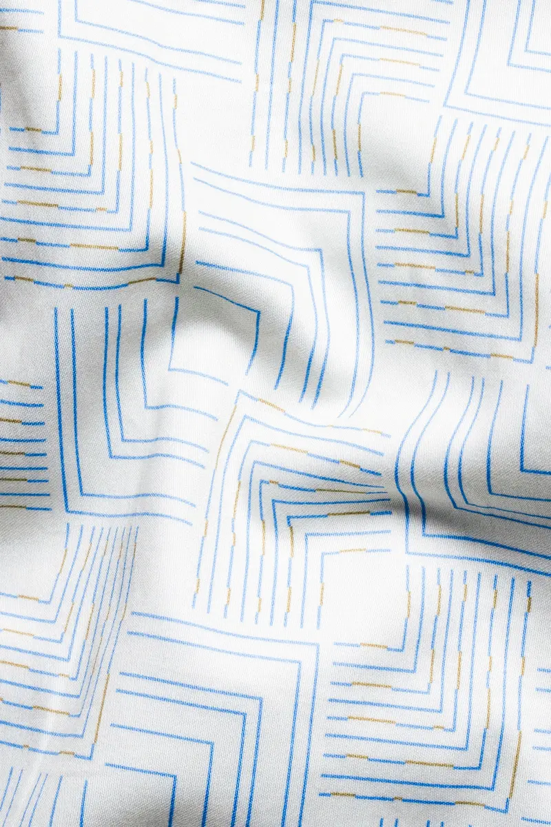 Bright White Abstract Lines Printed Subtle Sheen Super Soft Premium Cotton Shirt 2