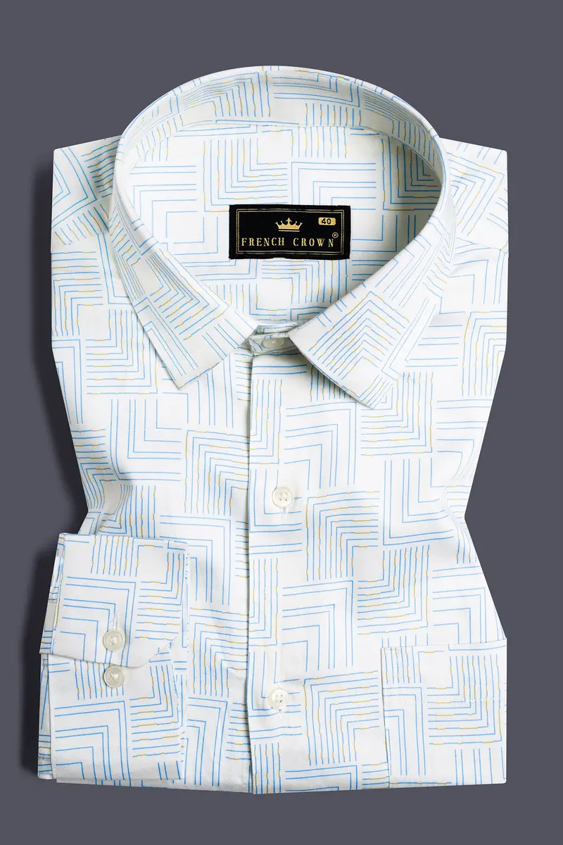 Bright White Abstract Lines Printed Subtle Sheen Super Soft Premium Cotton Shirt 3