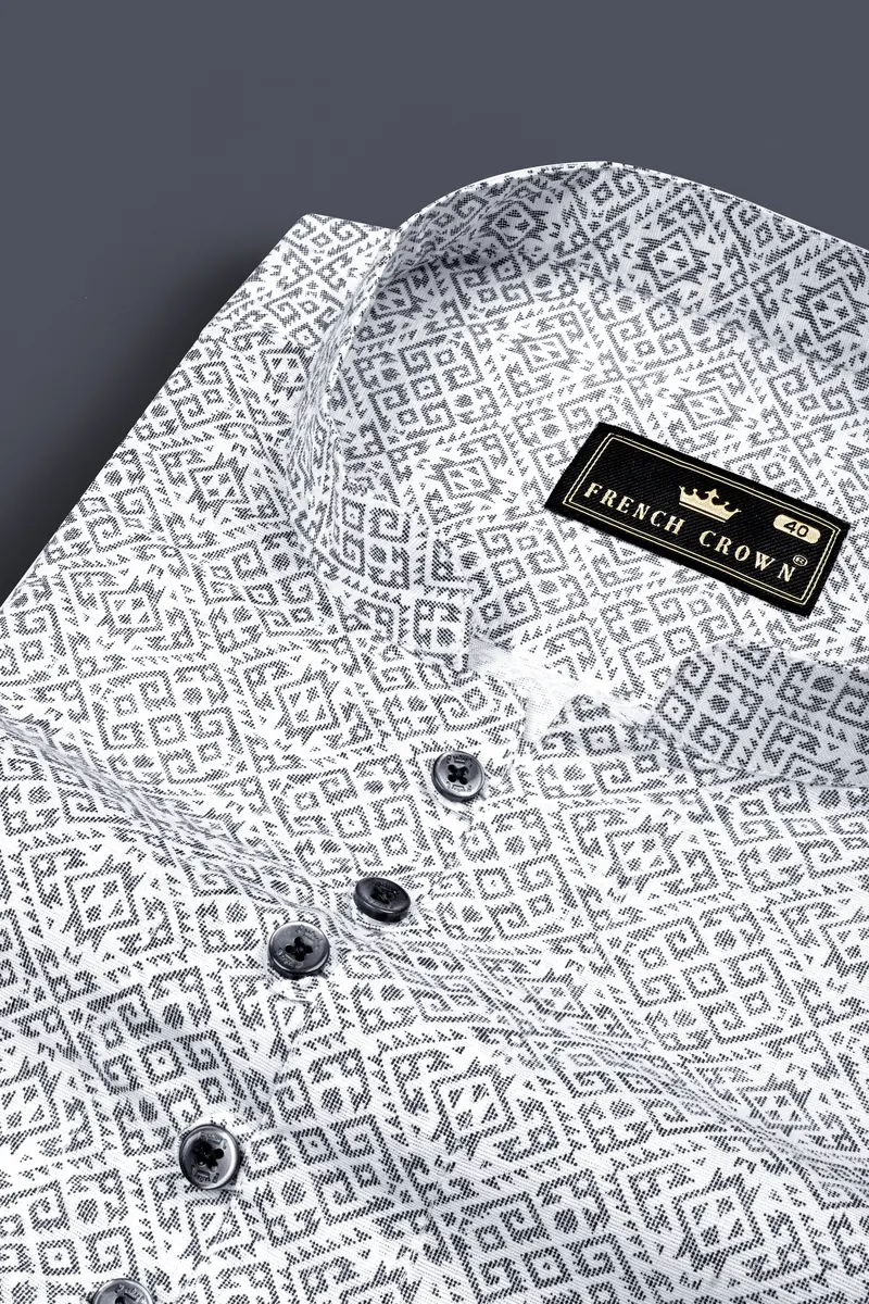Bright White Abstract Printed Super Soft Premium Cotton Shirt 4