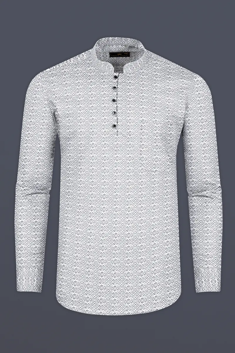 Bright White Abstract Printed Super Soft Premium Cotton Shirt 5