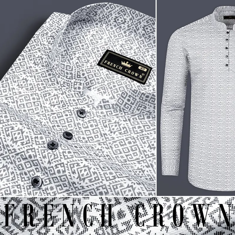 Bright White Abstract Printed Super Soft Premium Cotton Shirt 9