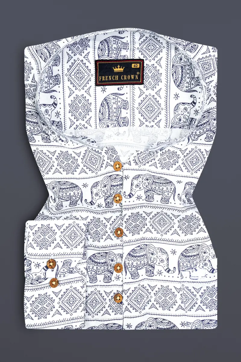 Bright White Ancient Art Printed Premium Tencel Kurta Shirt 2