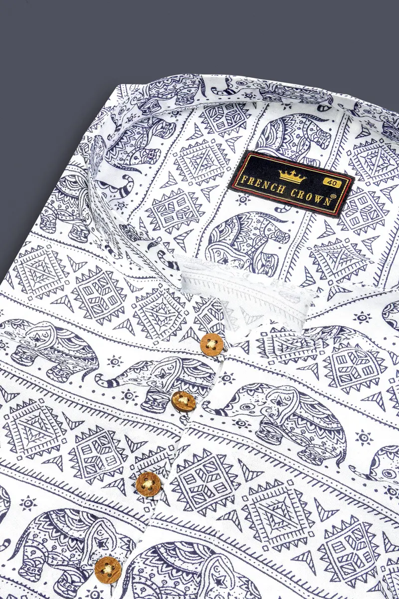 Bright White Ancient Art Printed Premium Tencel Kurta Shirt 4