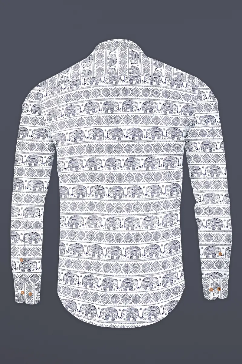 Bright White Ancient Art Printed Premium Tencel Kurta Shirt 6