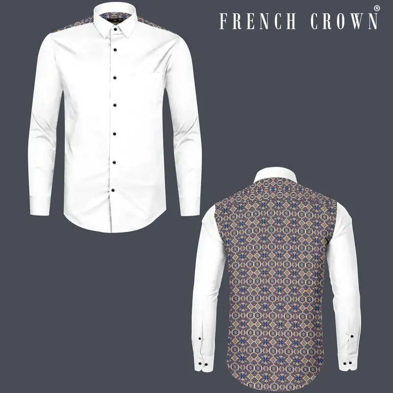 Bright White Ancient Printed Back Super Soft Premium Cotton Shirt 1