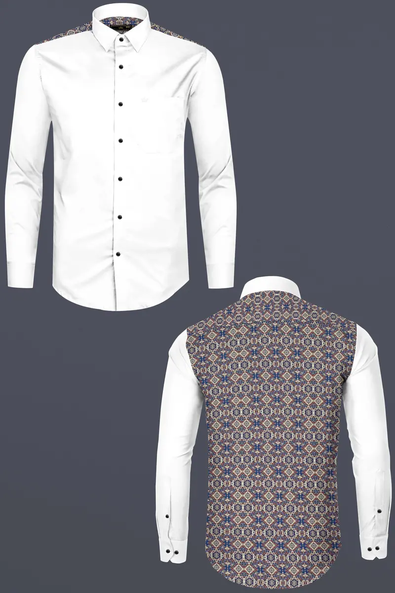 Bright White Ancient Printed Back Super Soft Premium Cotton Shirt 2