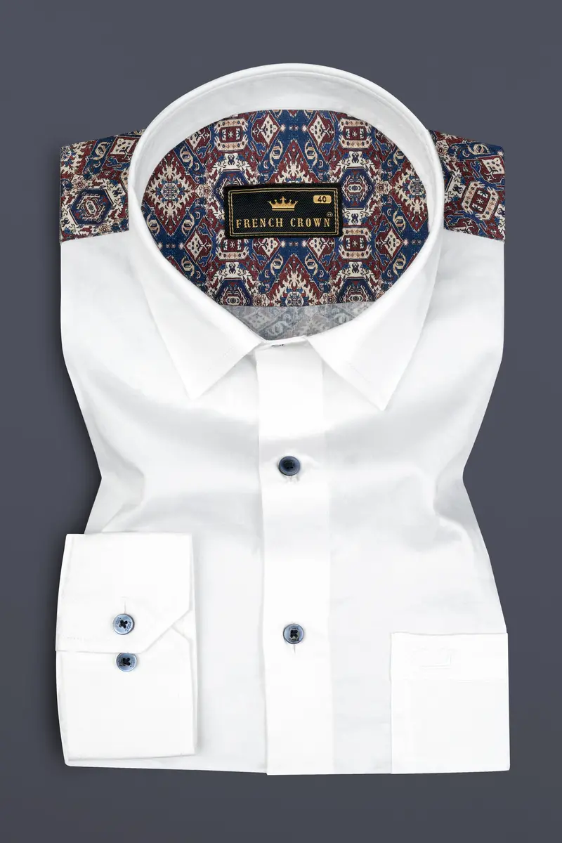 Bright White Ancient Printed Back Super Soft Premium Cotton Shirt 5