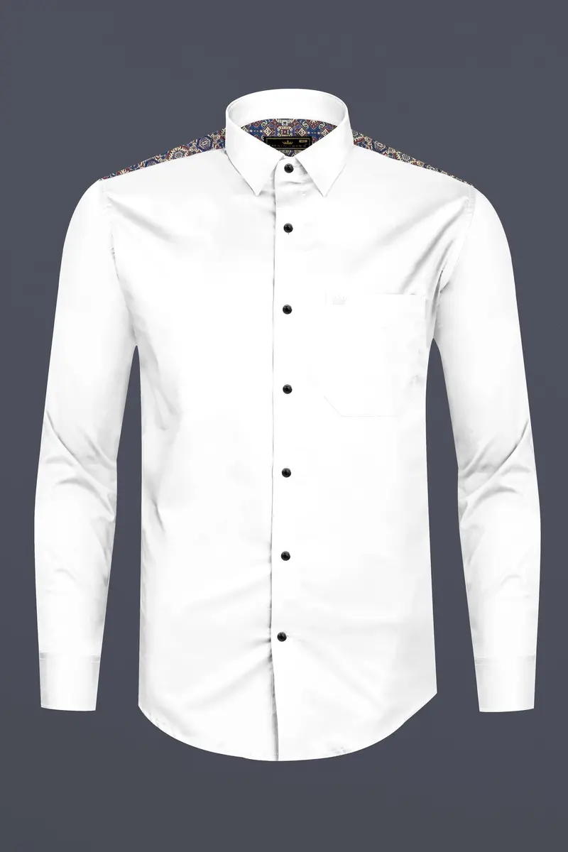 Bright White Ancient Printed Back Super Soft Premium Cotton Shirt 6