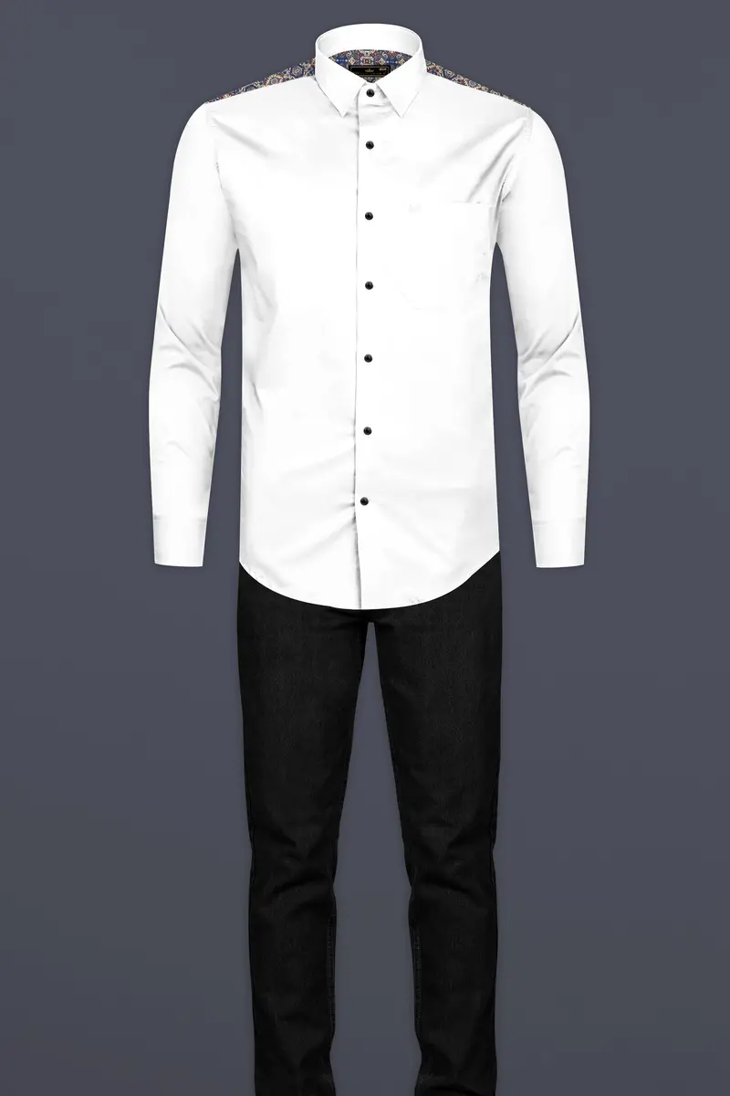 Bright White Ancient Printed Back Super Soft Premium Cotton Shirt 8